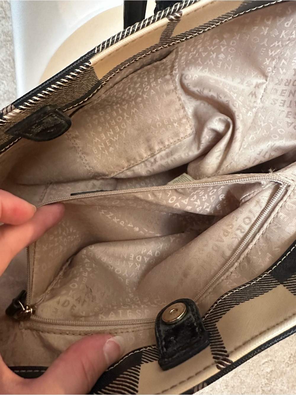 Kate Spade XL Plaid Allison Ave Sidney Tote Bag Purse Heritage Old Money Neutral - Picture 6 of 10